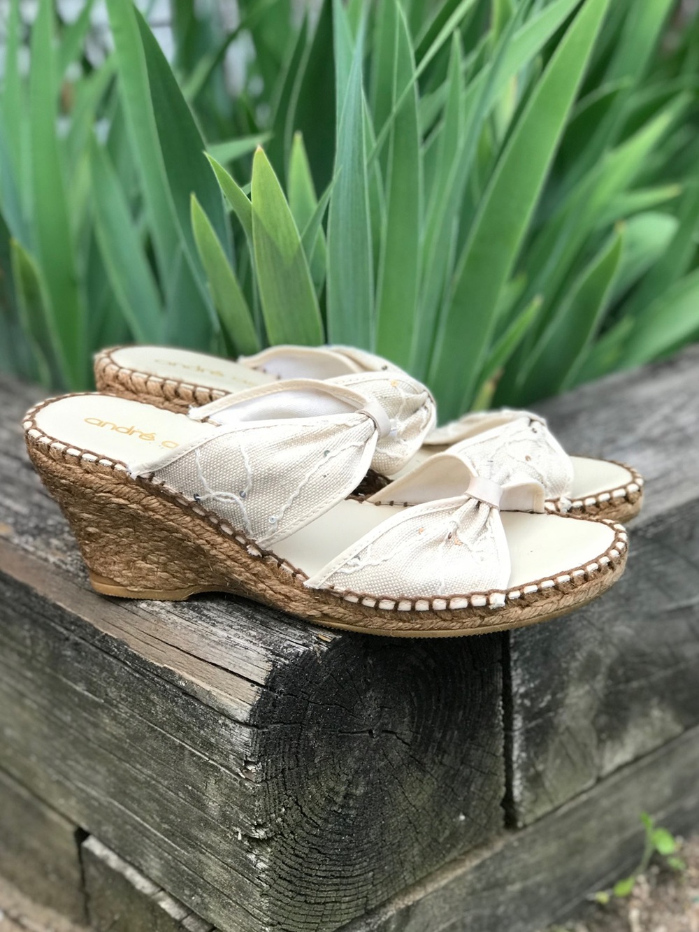 ANDRE ASSOUS Jute Espadrilles canvas wedge Beige Size 10 - Picture 14 of 16
